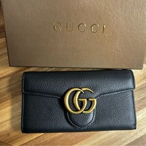 Gucci Black Wallet with Gold Logo